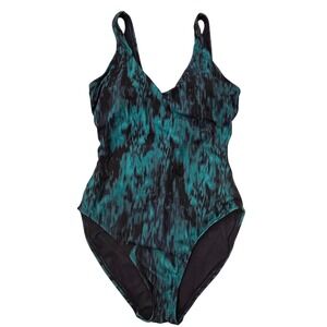 NWT TYR Size small One Piece Swimsuit Womens Small Green Abstract UPF 50+